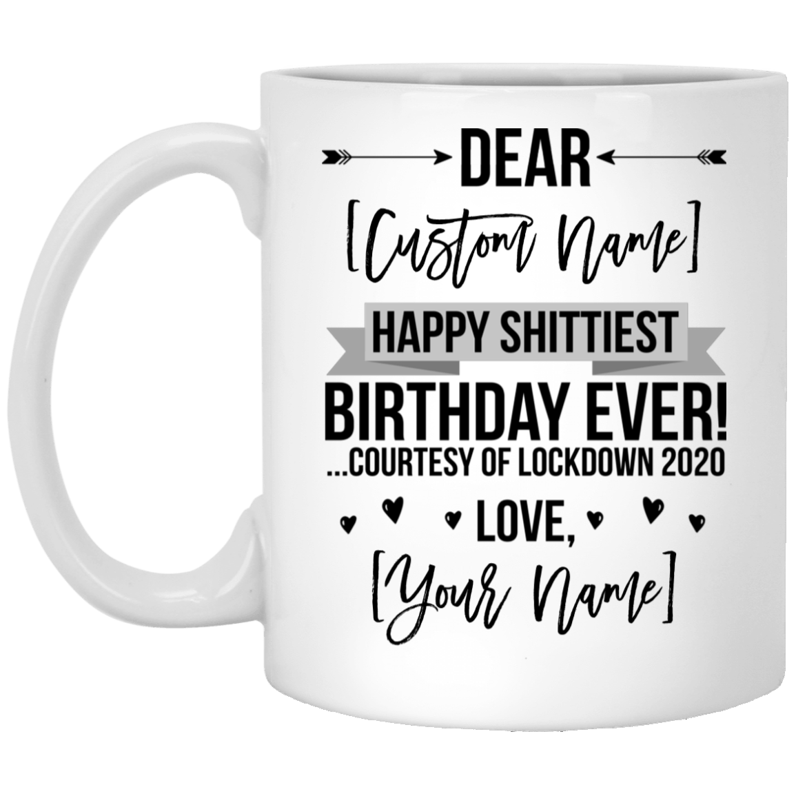 Personalized Happy Shittiest Birthday Ever Courtesy of Lockdown 2020 Ceramic Coffee Mug - Quarantine Birthday Gift, White, 11 oz. White Mug