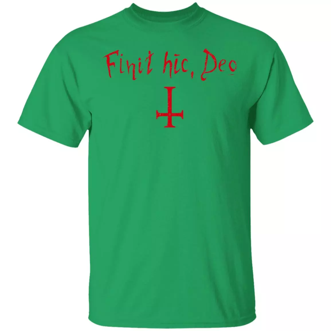 Finit HIC Deo God Ends Here Nun T-Shirt - The Upside Down Cross, Irish Green, Unisex T-Shirt Finit HIC Deo God Ends Here Nun T-Shirt - The Upside Down Cross, Irish Green, Unisex T-Shirt