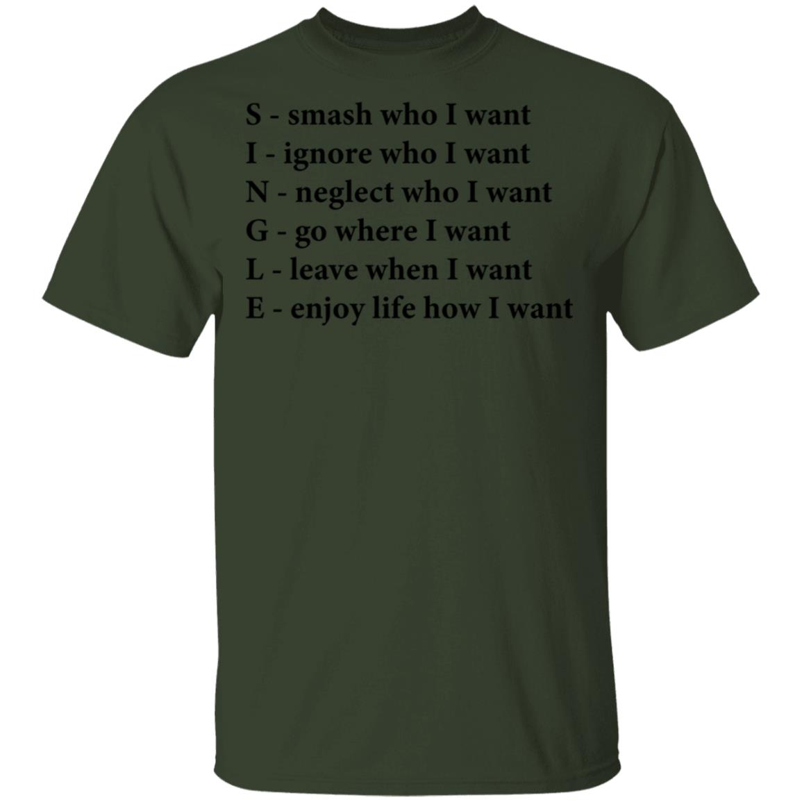 Single Funny Crossword Letters T-Shirt - Smash Ignore Neglect Go Leave Enjoy V-Neck Shirt, Forest, Unisex T-Shirt