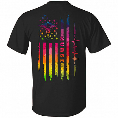 Colorful America Nurse Flag Print On Back T-Shirt