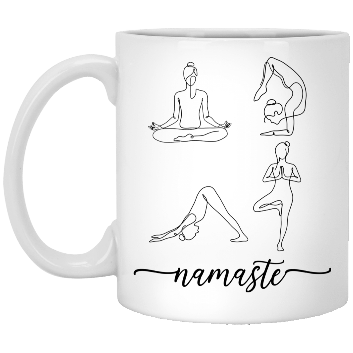 Yoga Poses Single Line Drawing Namaste Ceramic Coffee Mug - Beer Stein - Water Bottle - Color Changing Mug, White, 11 oz. White Mug