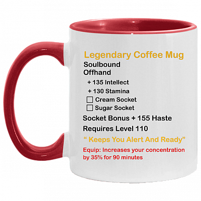 MMO Mug - Gaming Mug - Level 110 Legendary Accent Mug, White/Red, 11 oz. Accent Mug