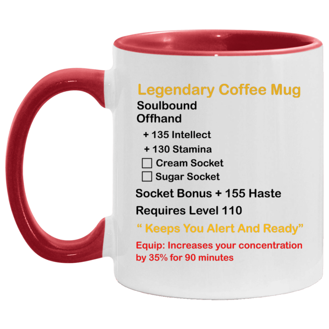 MMO Mug - Gaming Mug - Level 110 Legendary Accent Mug, White/Red, 11 oz. Accent Mug