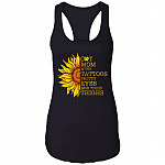 Cat Mom with Tattoos Pretty Eyes and Thick Thighs Cotton Tank Top Tee - Ladies Racerback Tank, Black, Ladies Racerback Tank