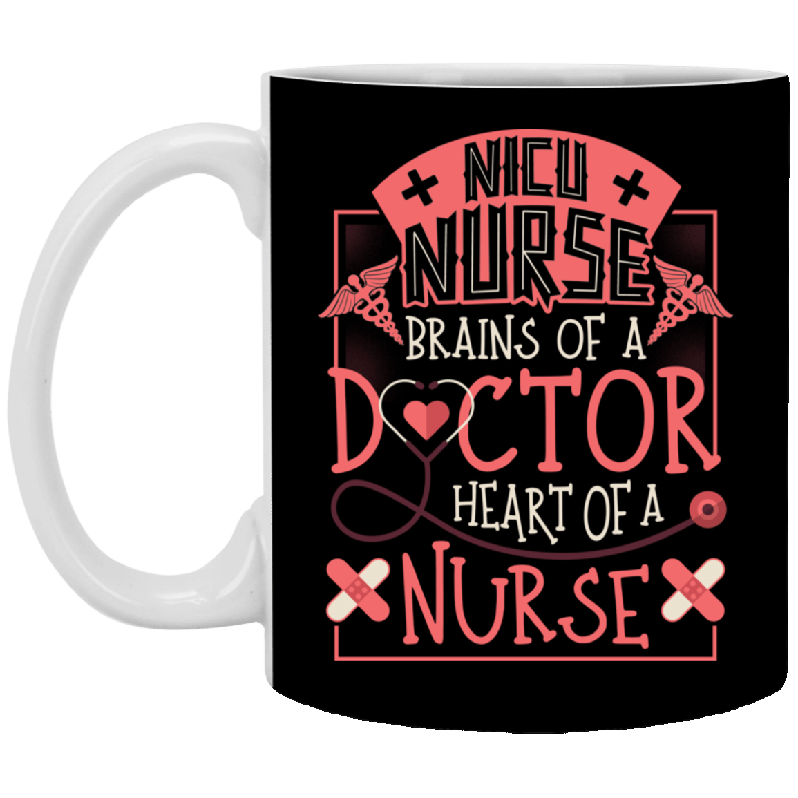 NICU Nurse Brain of of Doctor Ceramic Coffee Mug - Beer Stein - Water Bottle - Color Changing Mug, Black, 11 oz. White Mug