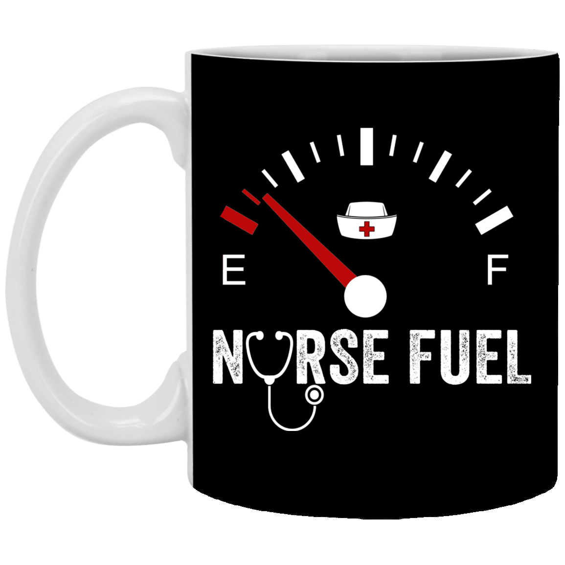 Nurse Fuel Ceramic Coffee Mug - Water Bottle - Color Changing Mug - Gift For Nurse, Black, 11 oz. White Mug