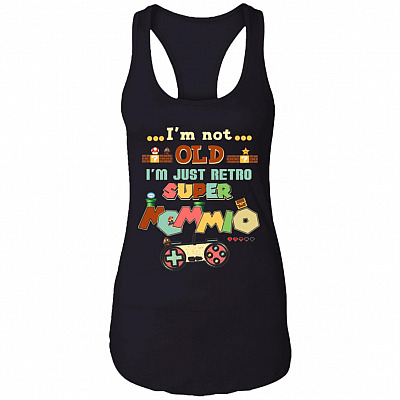 I'm Not Old I'm Just Retro Super Mommio Gaming Mom Ladies Racerback - Classic Gamer Funny Mother Gaming Shirt, Black, Ladies Racerback Tank