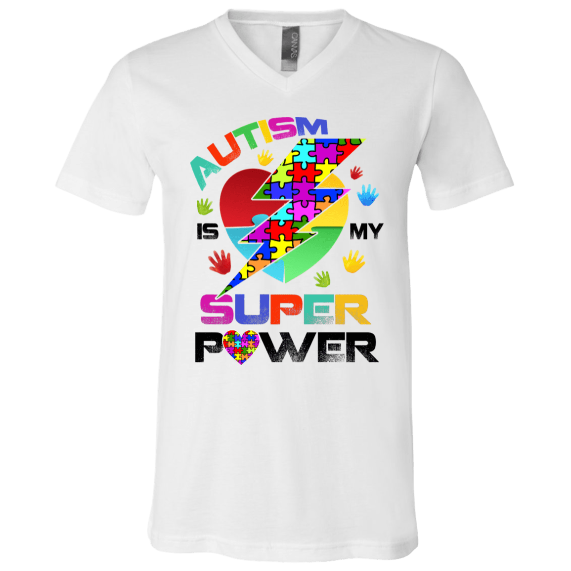 Autism Is My Super Power T-shirt - V-Neck Tee - Youth Tee, White, V-Neck T-Shirt