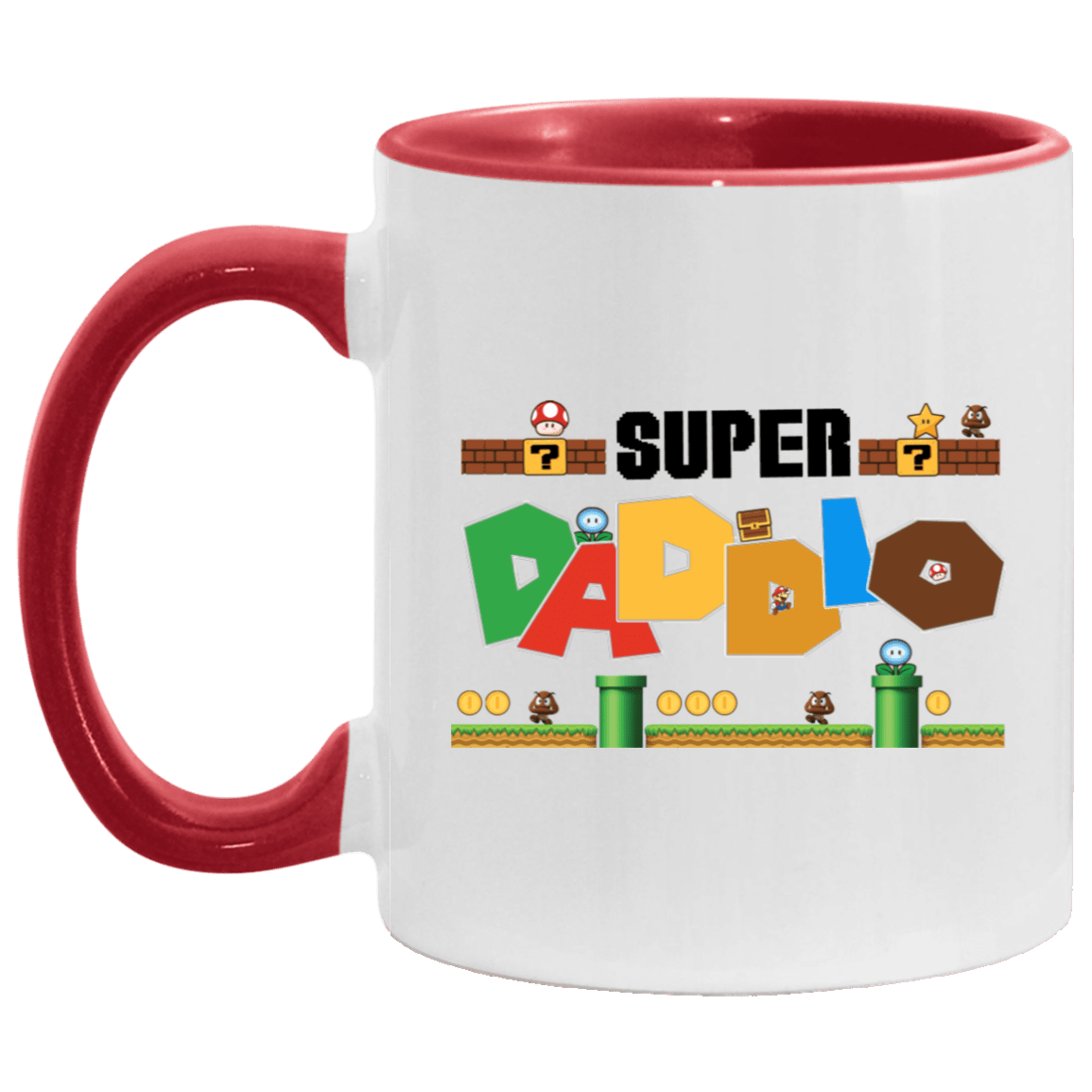 Father's Day Gift Super Daddio Accent Mug - Funny Gaming Dad Coffee Mug, White/Red, 11 oz. Accent Mug