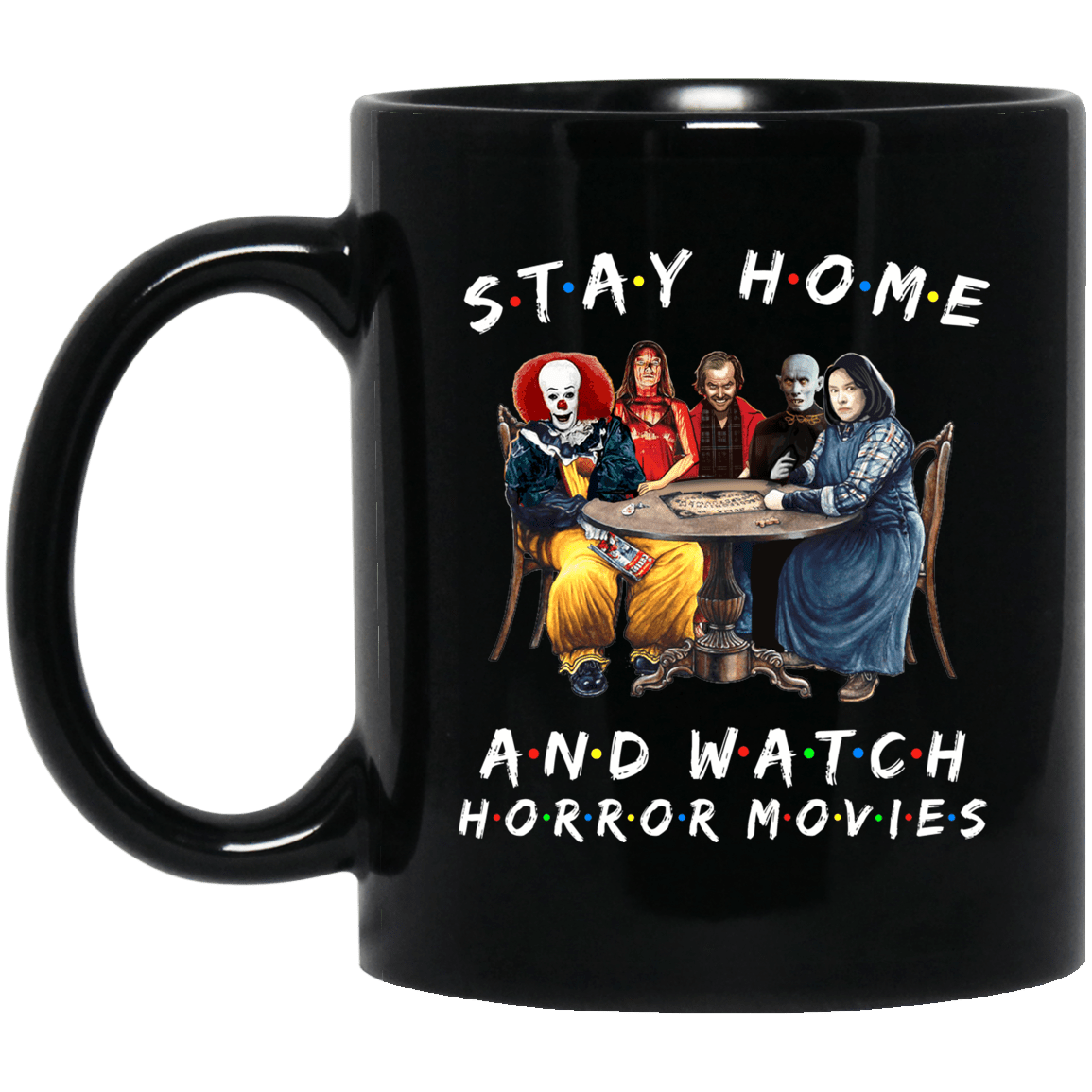 Stay Home And Watch Horror Movies Ceramic Coffee Mug - Beer Stein - Water Bottle - Color Changing Mug, Black, 11 oz. Black Mug
