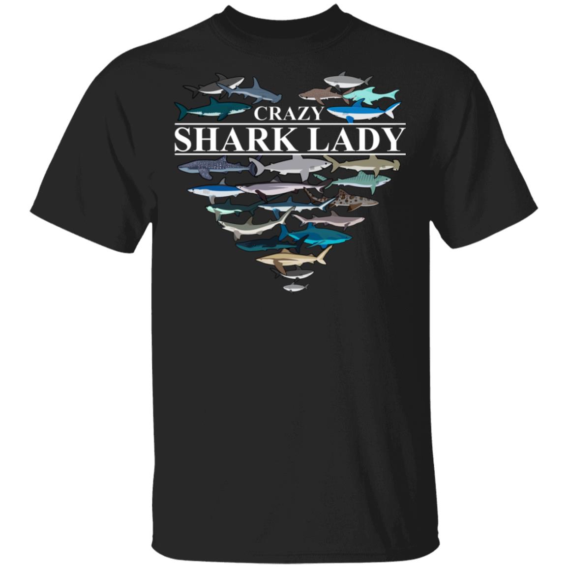 Crazy Shark Lady Lover T-Shirt, Black, Unisex T-Shirt