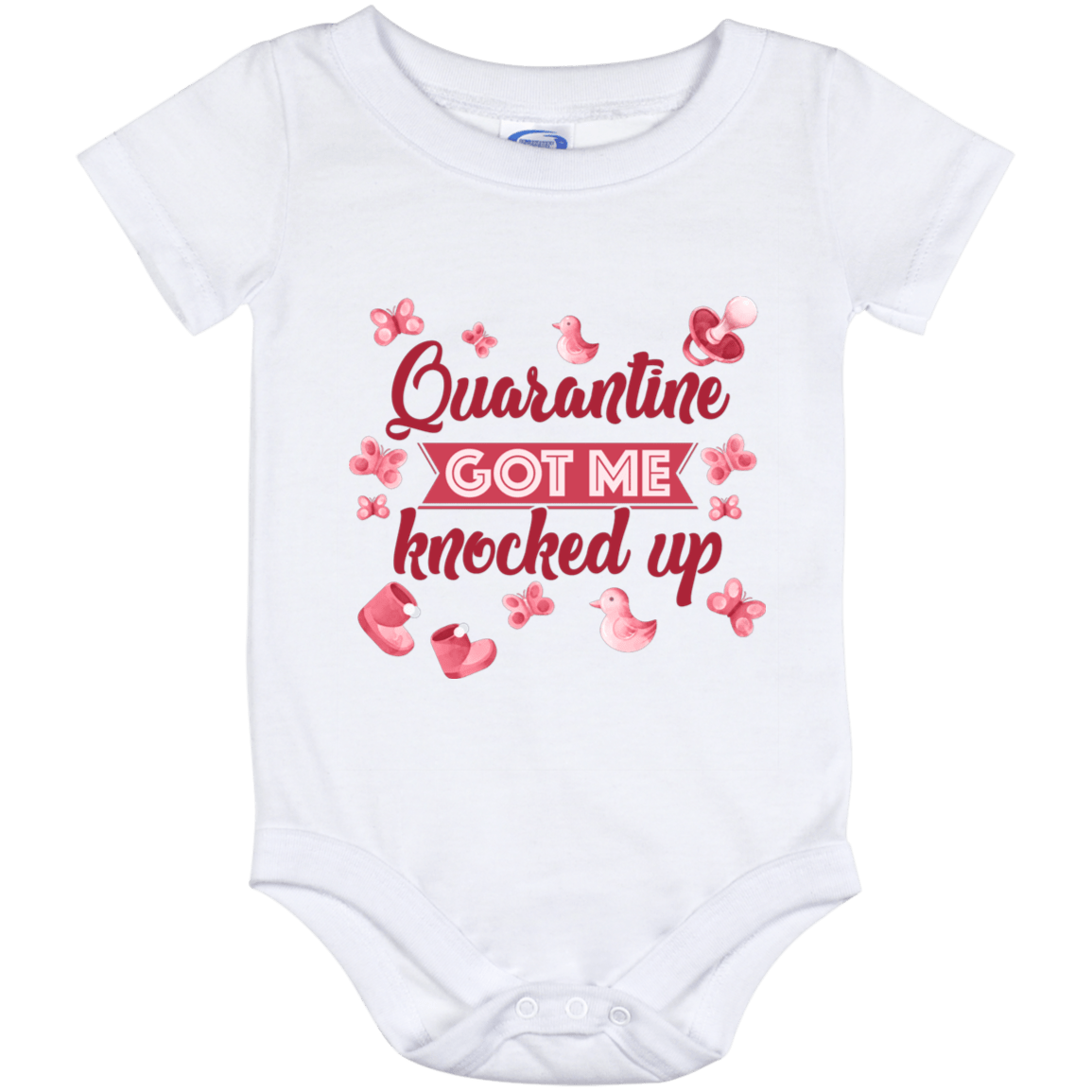 Quarantine Got Me Knocked Up Gift For Pregnant Mom Baby Onesie - Baby Infant Bodysuit, White, Baby Onesie - 12 Month