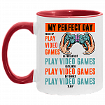 Gaming Coffee Mug - My Perfect Day Video Games Accent Mug, White/Red, 11 oz. Accent Mug