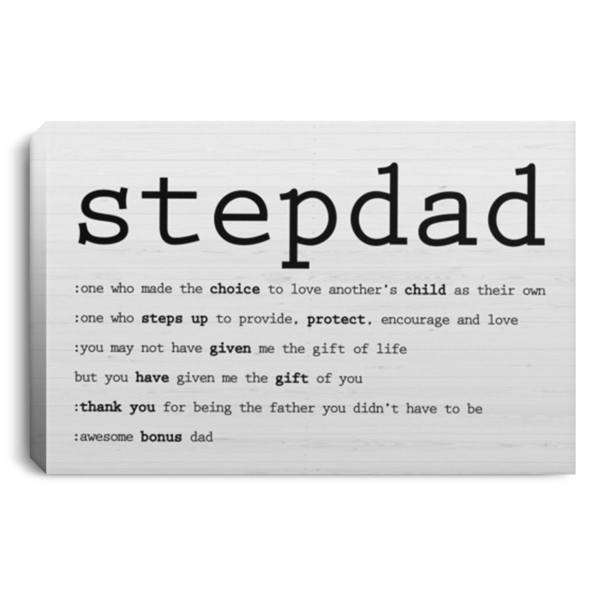 Step Dad Definition Gallery Wrapped Framed Canvas Prints - Unframed Poster - Home Decor Wall Art, White, 0.75'' Framed Canvas