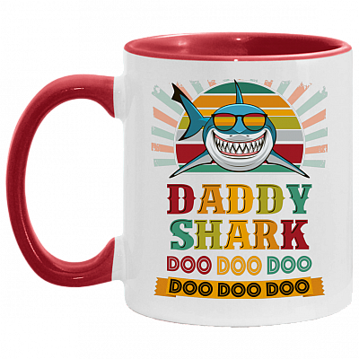 Daddy Shark Doo Doo Doo Vintage Accent Mug - Happy Father's Day Mug, White/Red, 11 oz. Accent Mug