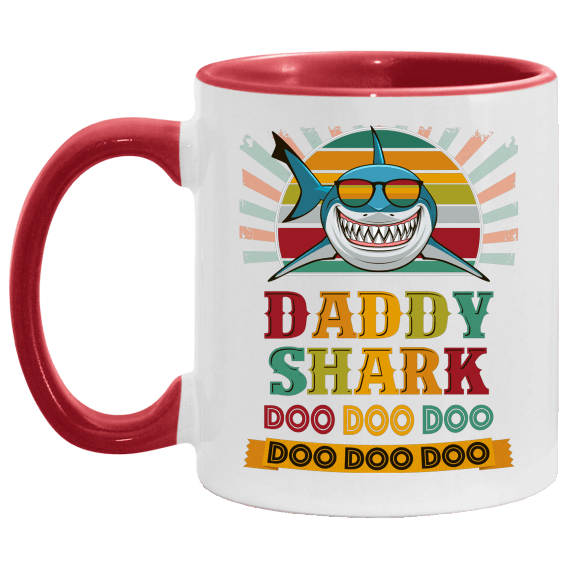 Daddy Shark Doo Doo Doo Vintage Accent Mug - Happy Father's Day Mug, White/Red, 11 oz. Accent Mug
