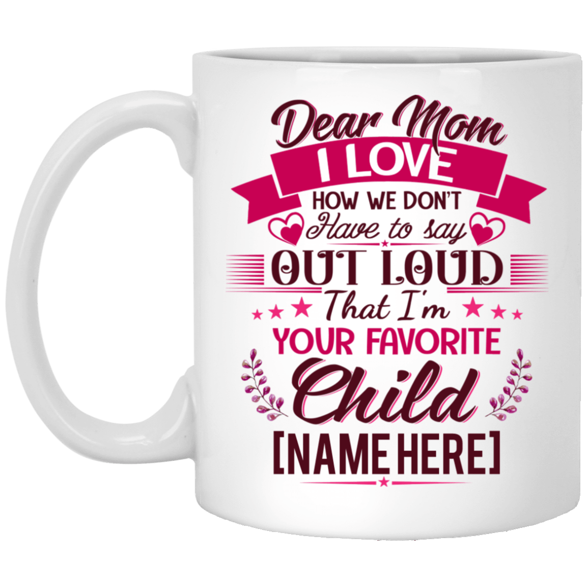 Personalized Dear Mom I Love How We Don't Have To Say Out Loud Coffee Mug - Beer Stein - Water Bottle, White, 11 oz. White Mug