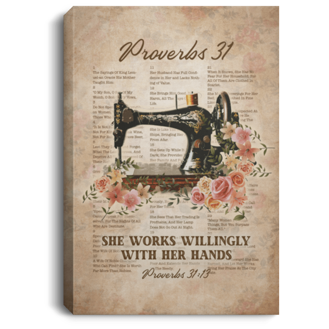 Sewing Verse Canvas | She Works Willingly With Her Hands Sewing Machine