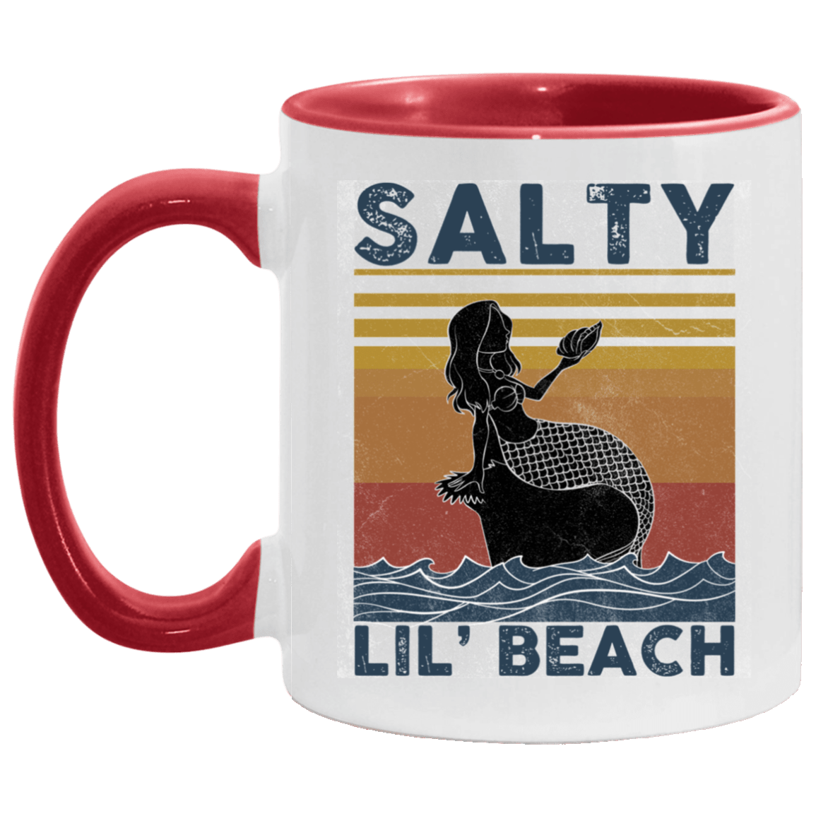 Salty Lil Beach Mermaid Retro Vintage Accent Mug, White/Red, 11 oz. Accent Mug