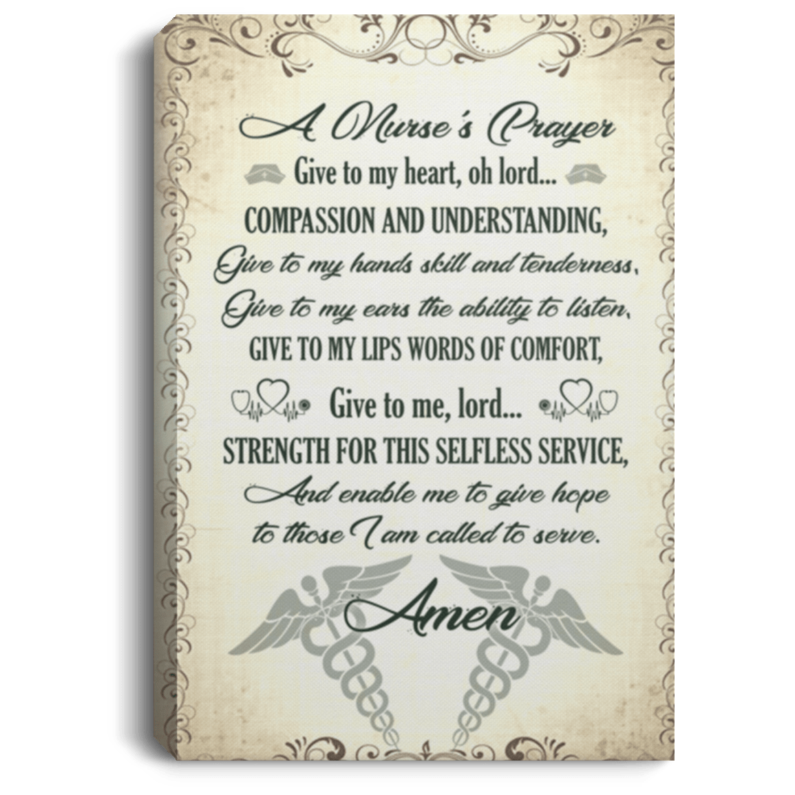 A Nurse's Prayer Gift For Nurse Gallery Wrapped Framed Canvas Prints - Unframed Poster - Home Decor Wall Art, White, 0.75'' Framed Canvas