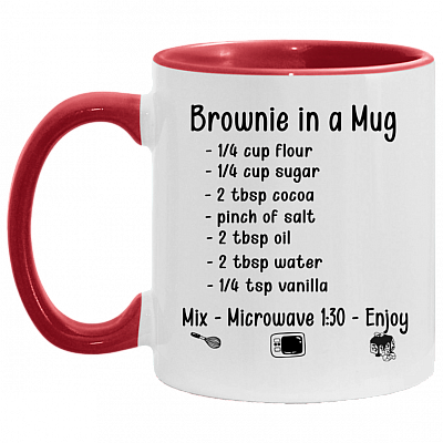 Brownie In A Mug Ceramic Accent Mug - How to Make Brownie Cute Recipe Mug, White/Red, 11 oz. Accent Mug