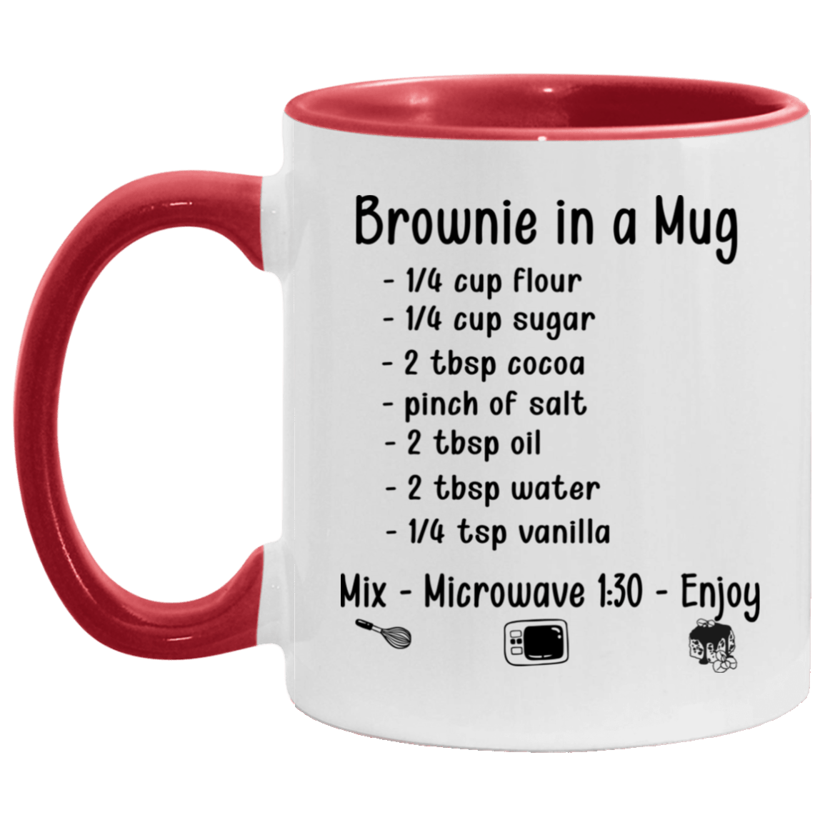 Brownie In A Mug Ceramic Accent Mug - How to Make Brownie Cute Recipe Mug, White/Red, 11 oz. Accent Mug