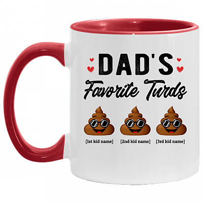 Personalized Dad's Favorite Three Turds Funny Personalized Family Accent Mug, White/Red, 11 oz. Accent Mug