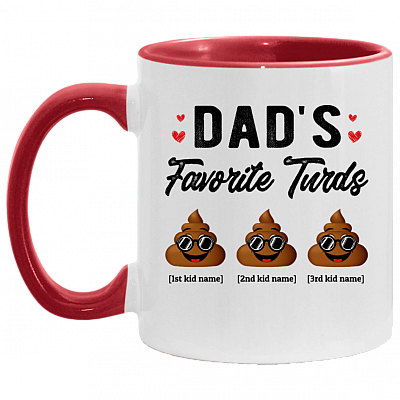 Personalized Dad's Favorite Three Turds Funny Personalized Family Accent Mug, White/Red, 11 oz. Accent Mug