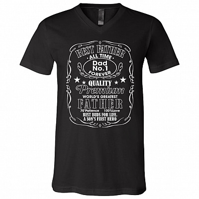 Happy Father's Day Best Father Premium Dad World's Greatest No.1 T-Shirt - V-Neck Tee, Black, V-Neck T-Shirt