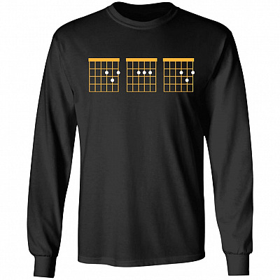 Father's Day Gift Acoustic Guitar Chords Dad Hoodie - Sweatshirt - Long Sleeve Shirt, Black, Long Sleeve