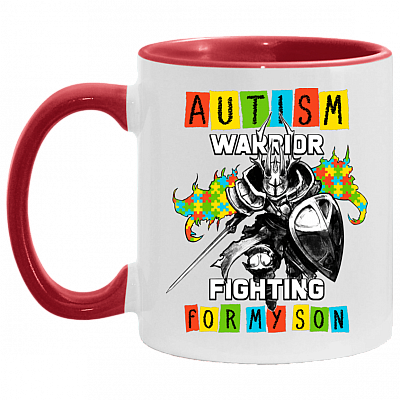 Autism Warrior Fighting for My Son Accent Mug, White/Red, 11 oz. Accent Mug