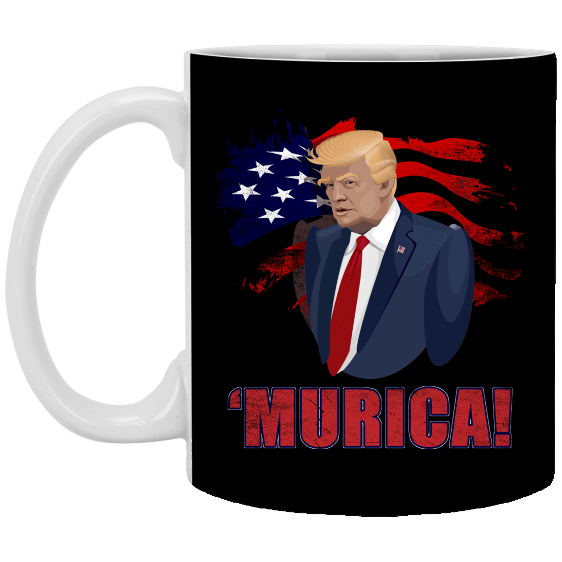 Donald Trump American President 2020 Merica Murica Ceramic Coffee Mug - Beer Stein - Water Bottle - Color Changing Mug, Black, 11 oz. White Mug