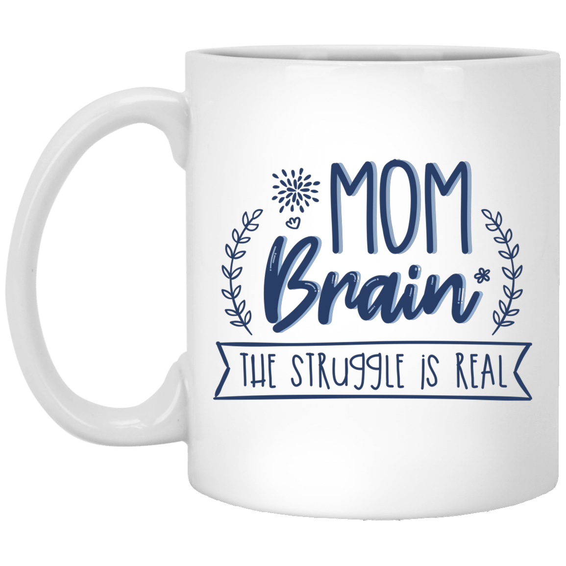 Mom Brain The Struggle Is Real Ceramic Coffee Mug - Water Bottle, White, 11 oz. White Mug