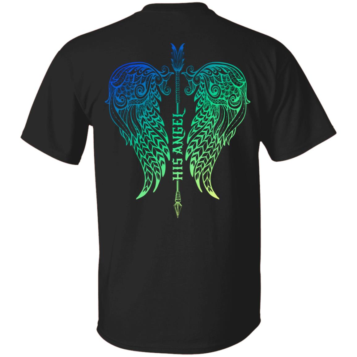 His Angel - Her Guardian Wings Print On Back Only - Plain Front Couple T-Shirt, Black, Unisex T-Shirt His Angel - Her Guardian Wings Print On Back Only - Plain Front Couple T-Shirt, Black, Unisex T-Shirt