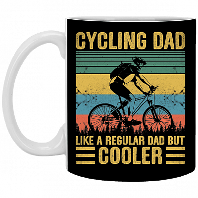 Cycling Dad Like A Regular Dad But Cooler Vintage Retro Ceramic Coffee Mug - Beer Stein - Water Bottle, Black, 11 oz. White Mug