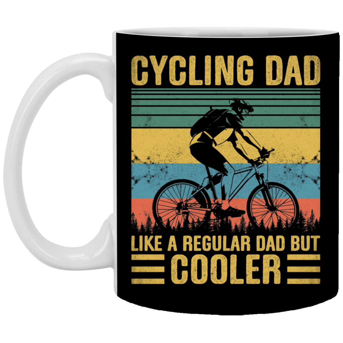 Cycling Dad Like A Regular Dad But Cooler Vintage Retro Ceramic Coffee Mug - Beer Stein - Water Bottle, Black, 11 oz. White Mug