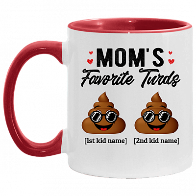 Personalized Mom's Favorite Turds Funny Personalized Family Accent Mug, White/Red, 11 oz. Accent Mug