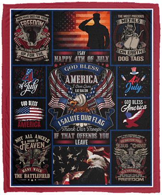 I Say Happy 4th Of July Gob Bless America Fleece Blanket - Premium Sherpa Blanket - Woven Blanket, White, Cozy Plush Fleece Blanket - 50x60