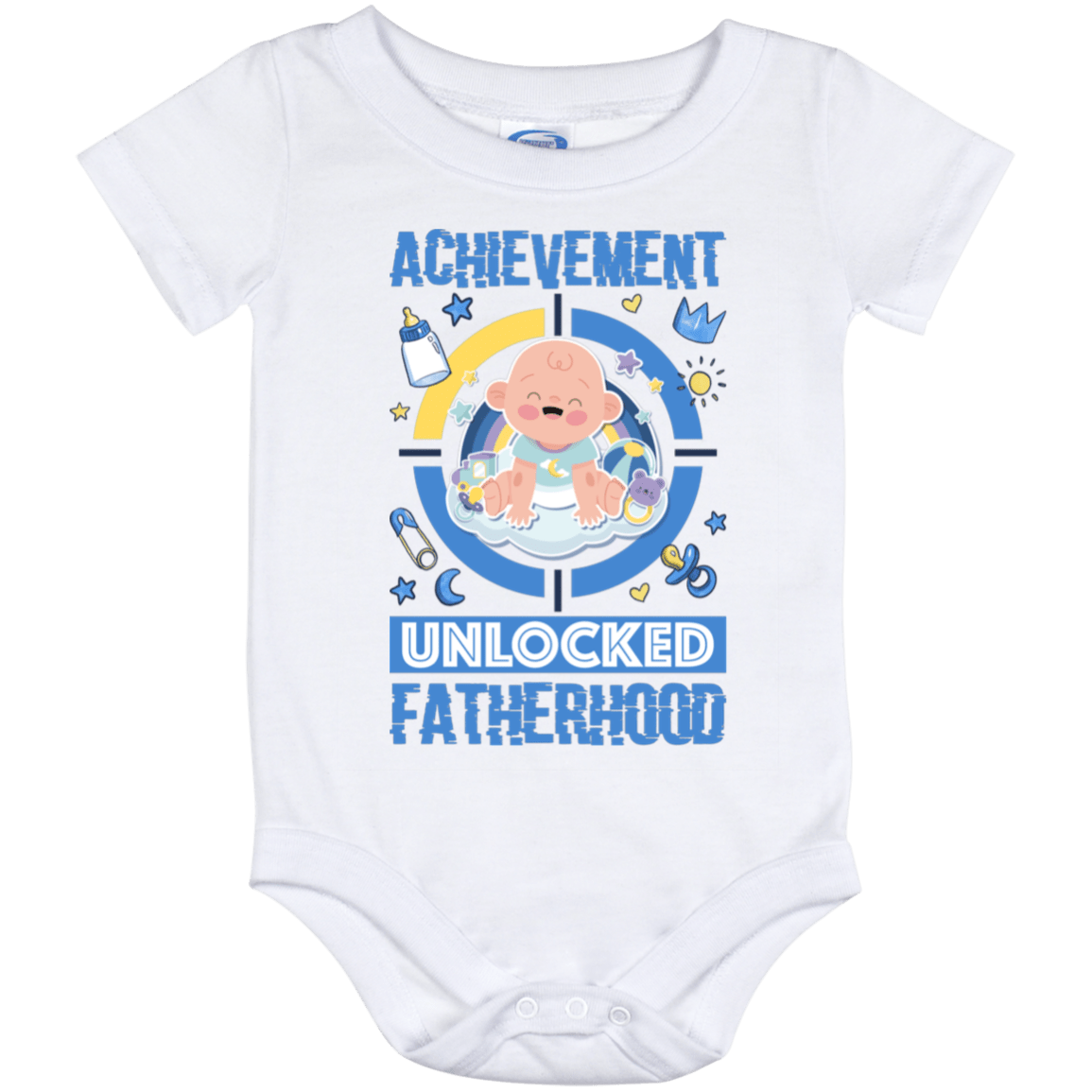 Achievement Unlocked Fatherhood Gift For New Dad Baby Onesie - Baby Infant Bodysuit, White, Baby Onesie - 12 Month