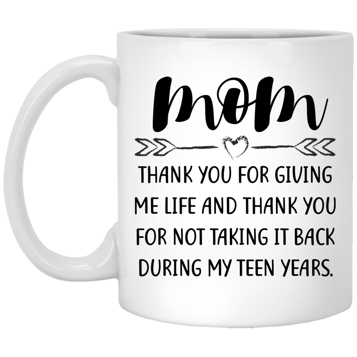 Mom Thank You For Giving Me Life Ceramic Coffee Mug - Beer Stein - Water Bottle - Color Changing Mug, White, 11 oz. White Mug
