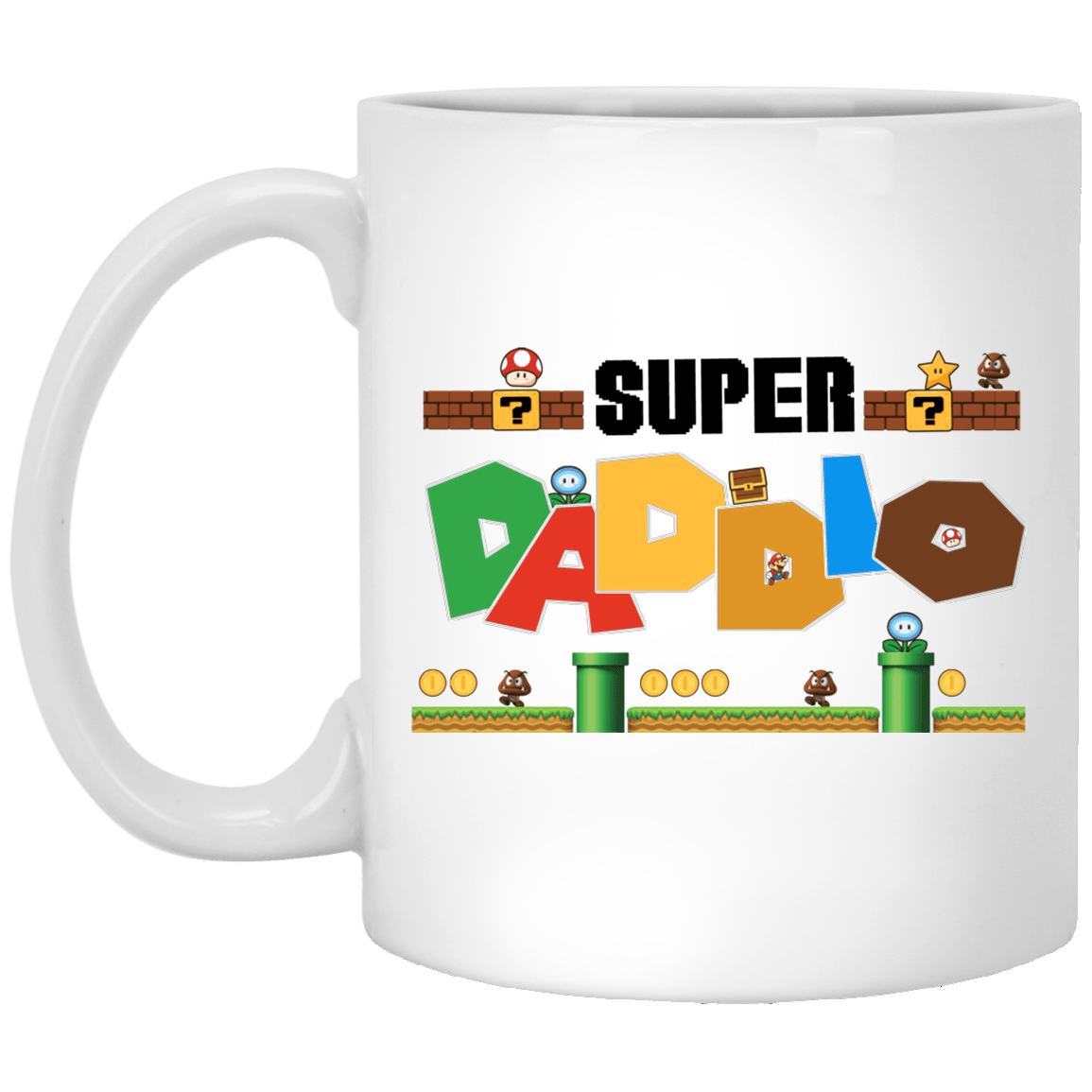 Father's Day Gift Super Daddio Coffee Mug - Beer Stein - Water Bottle - Color Changing Mug, White, 11 oz. White Mug