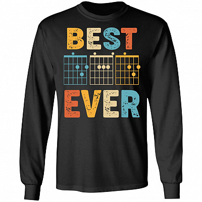 Best Dad Ever Guitar Notes Hoodie Sweatshirt - Best Guitar Dad Chords Father's Day Guitarist Player T-Shirt, Black, Long Sleeve
