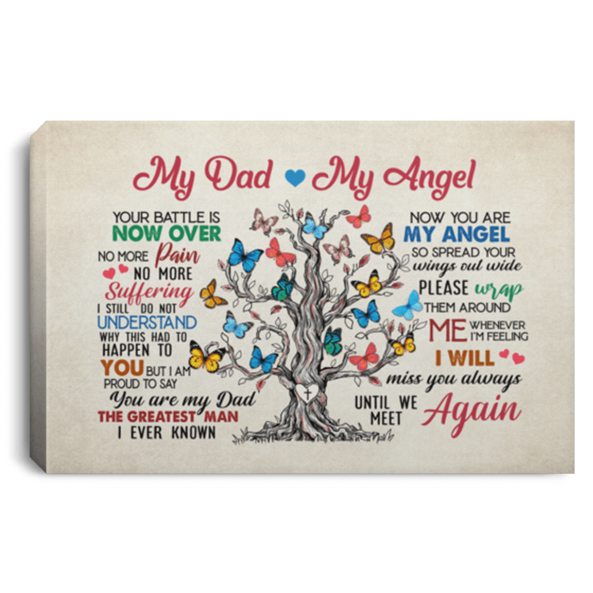 Butterfly My Dad My Angel Your Battle Is Now Over No More Pain Suffering Framed Canvas - Unframed Poster, White, 0.75'' Framed Canvas