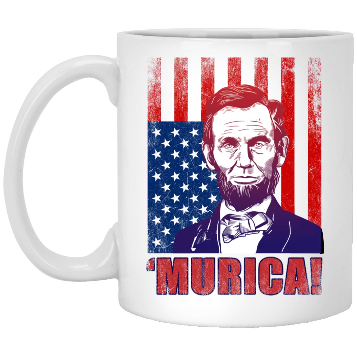 Funny Merica Mug Abraham Lincoln American President Murica Ceramic Coffee Mug - Beer Stein - Water Bottle - Color Changing Mug copy, White, 11 oz. White Mug