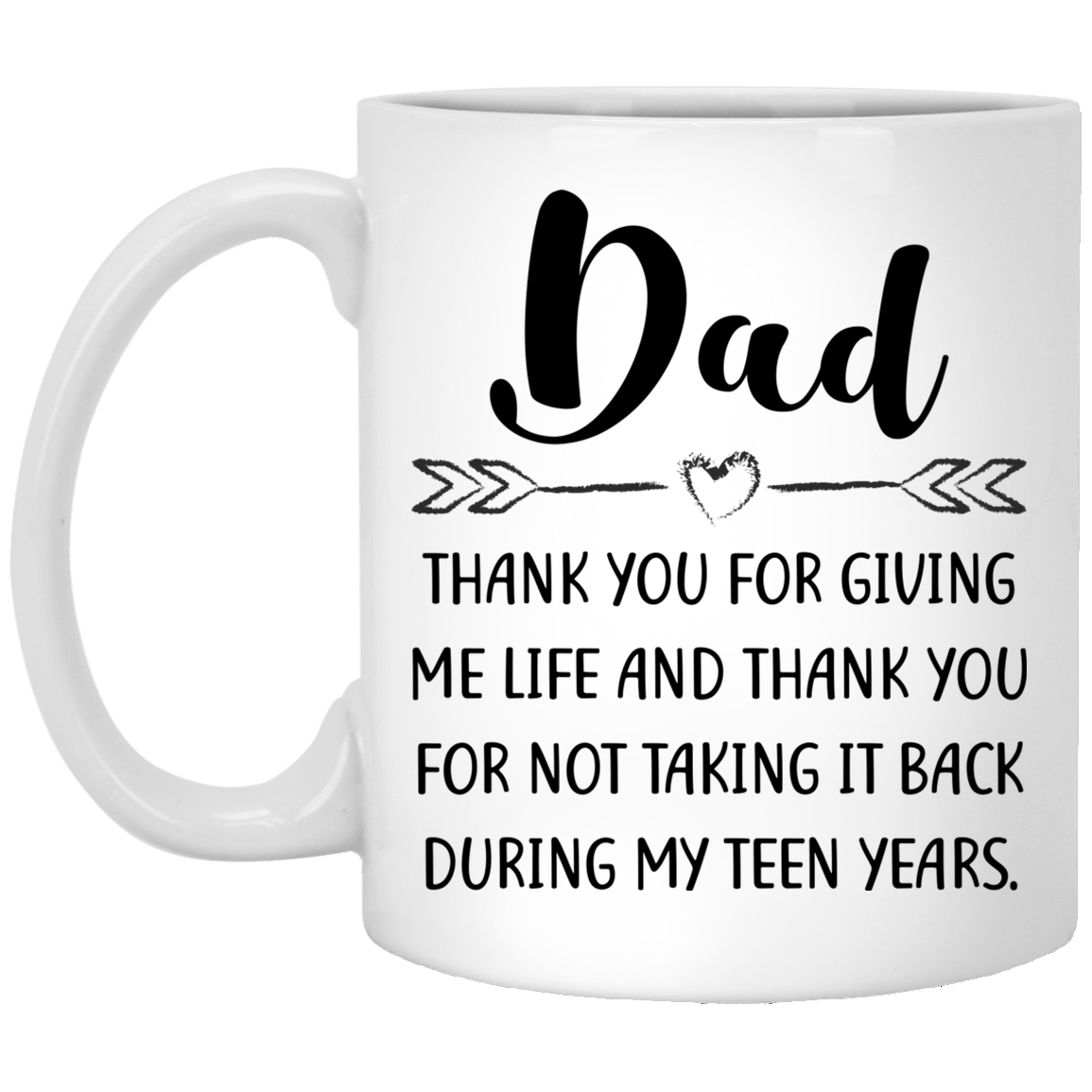 Dad Thank You For Giving Me Life Ceramic Coffee Mug - Beer Stein - Water Bottle - Color Changing Mug, White, 11 oz. White Mug