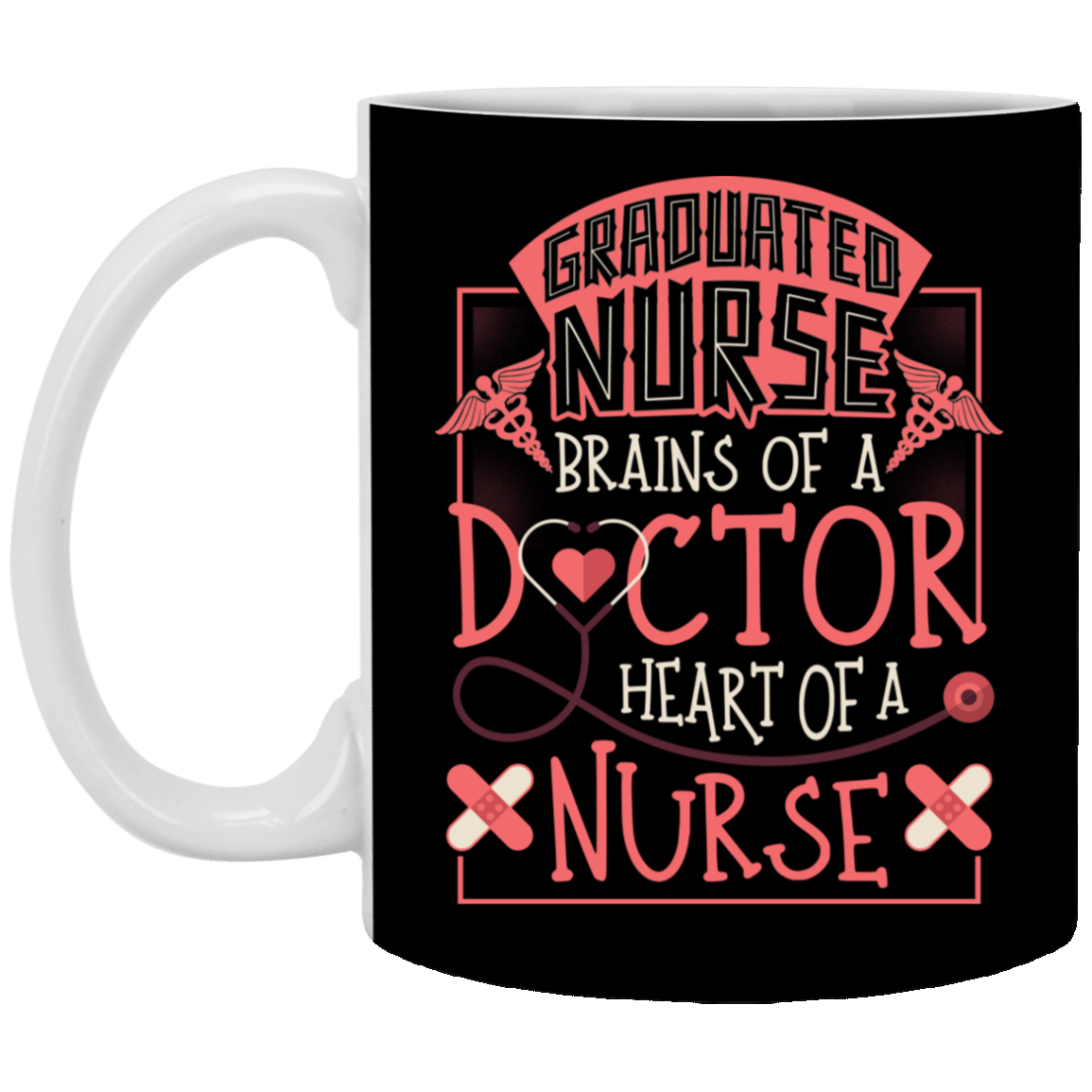 Graduated Nurse Brain of of Doctor Ceramic Coffee Mug - Beer Stein - Water Bottle - Color Changing Mug, Black, 11 oz. White Mug