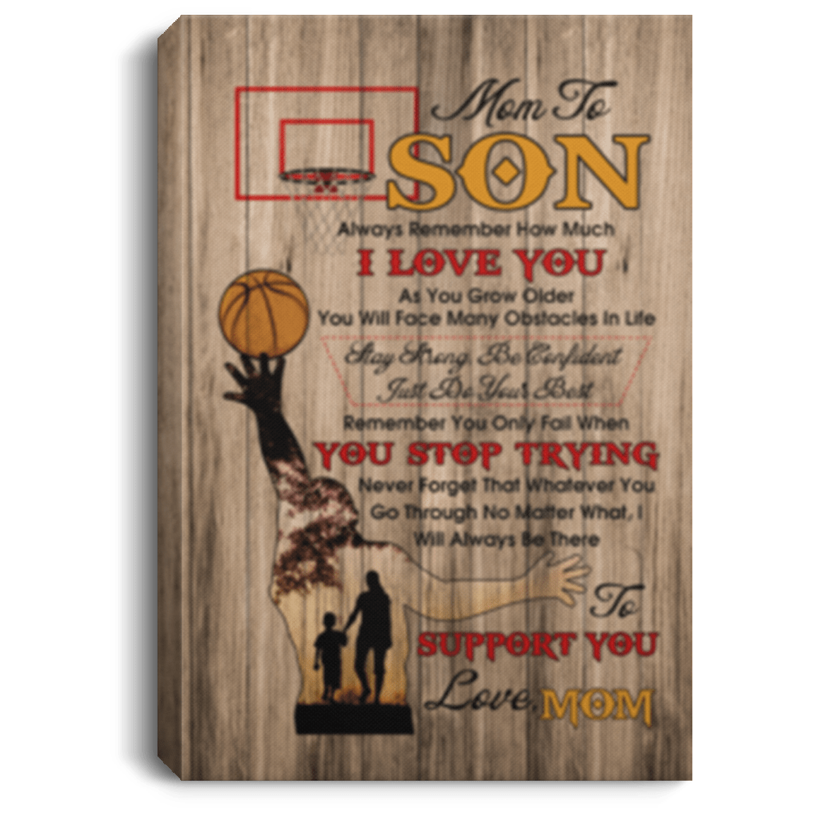 Mom To Son Always Remember How Much I Love You Framed Canvas - Unframed Poster - Basketball Wall Art, White, 0.75'' Framed Canvas