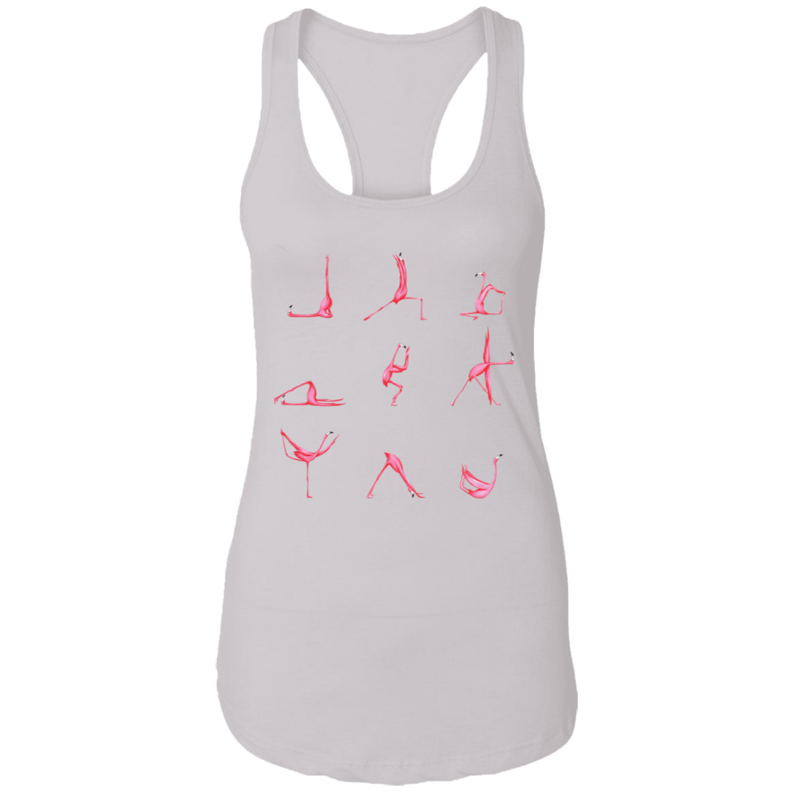 Pink Flamingos Yoga Poses Cotton Tank Top Tee - Ladies Racerback Tank - Women's Work Out Tops, White, Ladies Racerback Tank