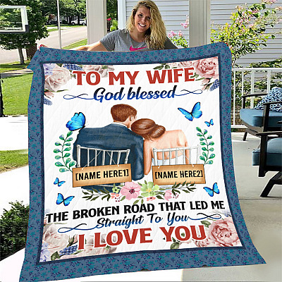 Alternative view of Personalized To My Wife God Blessed The Broken Road Fleece Blanket - Premium Sherpa Blanket - Woven Blanket