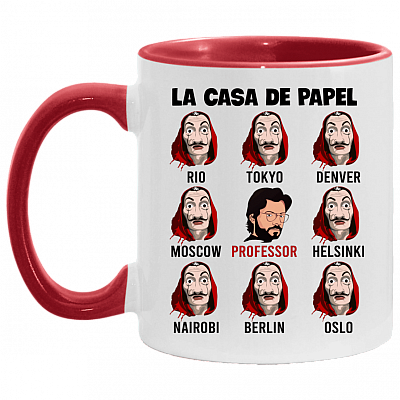 Spanish Movie Characters Pattern Accent Mug, White/Red, 11 oz. Accent Mug